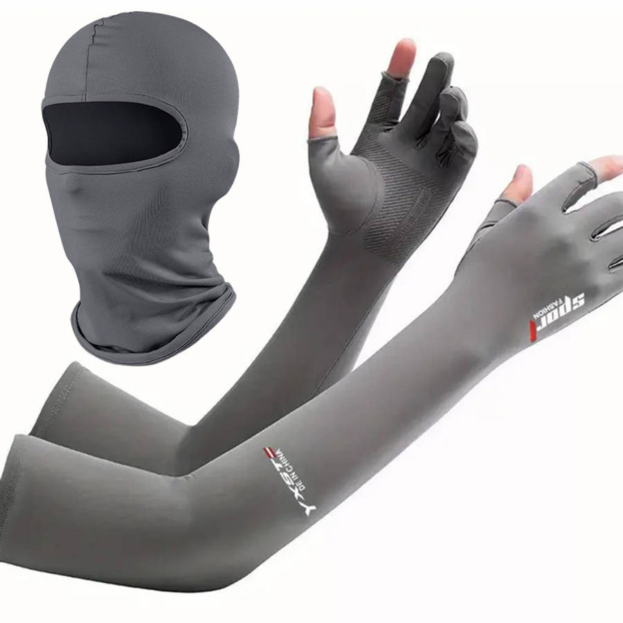 Sunscreen Sleeves Color Gray Gloves Mask Quantity 2Pcs