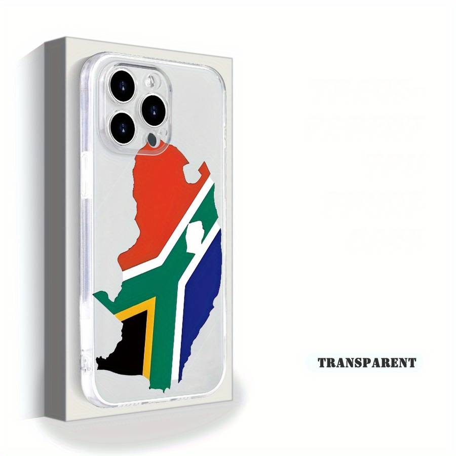 1Pc Transparent For iPhone 13 Mini South African Map And Flag Pattern Phone Case