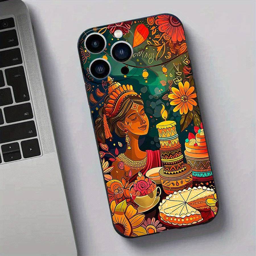 1Pc Black For iPhone 15 Pro Max African Design Phone Case