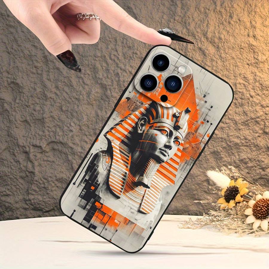 1Pc Black For iPhone 13 Pro Egypt Cartoon Pattern Phone Case