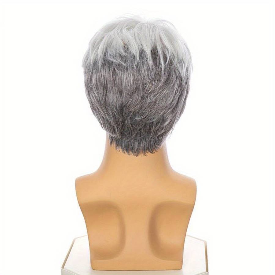 White-Gray Mens Wigs Hair Length 25.4Cm
