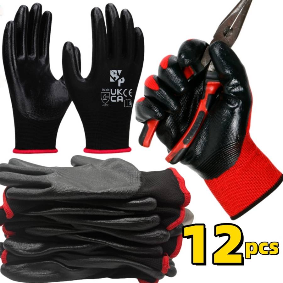 Work Gloves Color Black Coating12Pcs