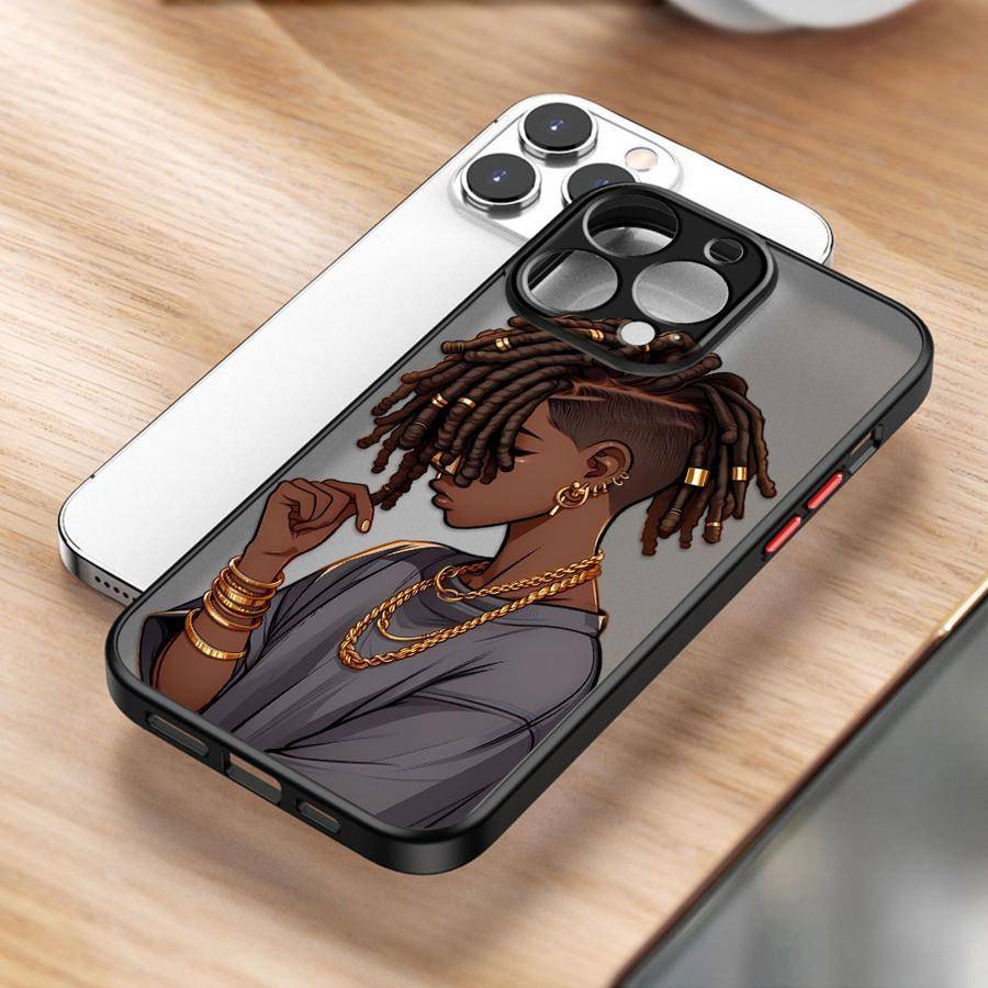 1Pc Mixed Color For iPhone 14 Pro African Girl Matte Phone Case