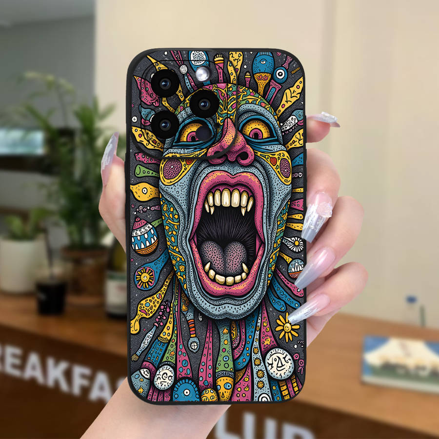 1Pc Black For iPhone 16 Pro Colorful Mask Phone Case
