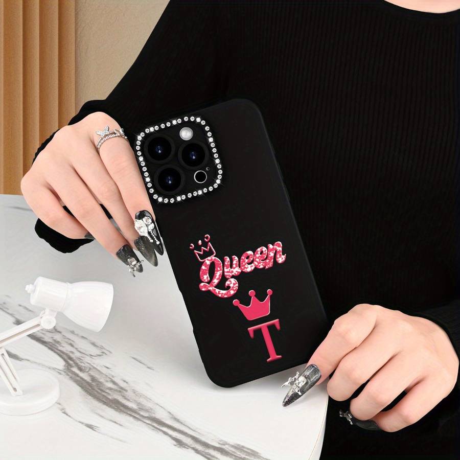 1Pc Black For iPhone 15 Letter T Print Phone Case