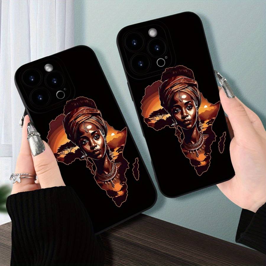 1Pc Black For iPhone 12 Africa Map Print Phone Case