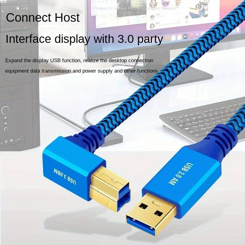 1pc 300cm High-Speed USB 3.0 Male to Type-B Male Right Angle 90 Degree Data Transfer Cord Dur