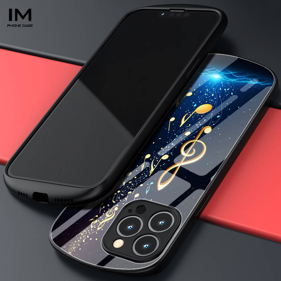 1Pc Black For iPhone 14 Pro Max Music Symbols And Starry Sky Phone Case