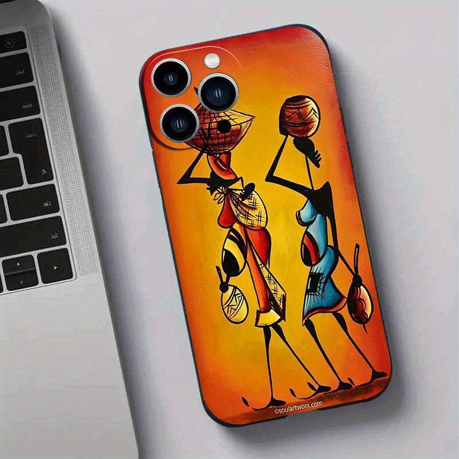 1Pc Black For iPhone 15 Pro African Design Phone Case