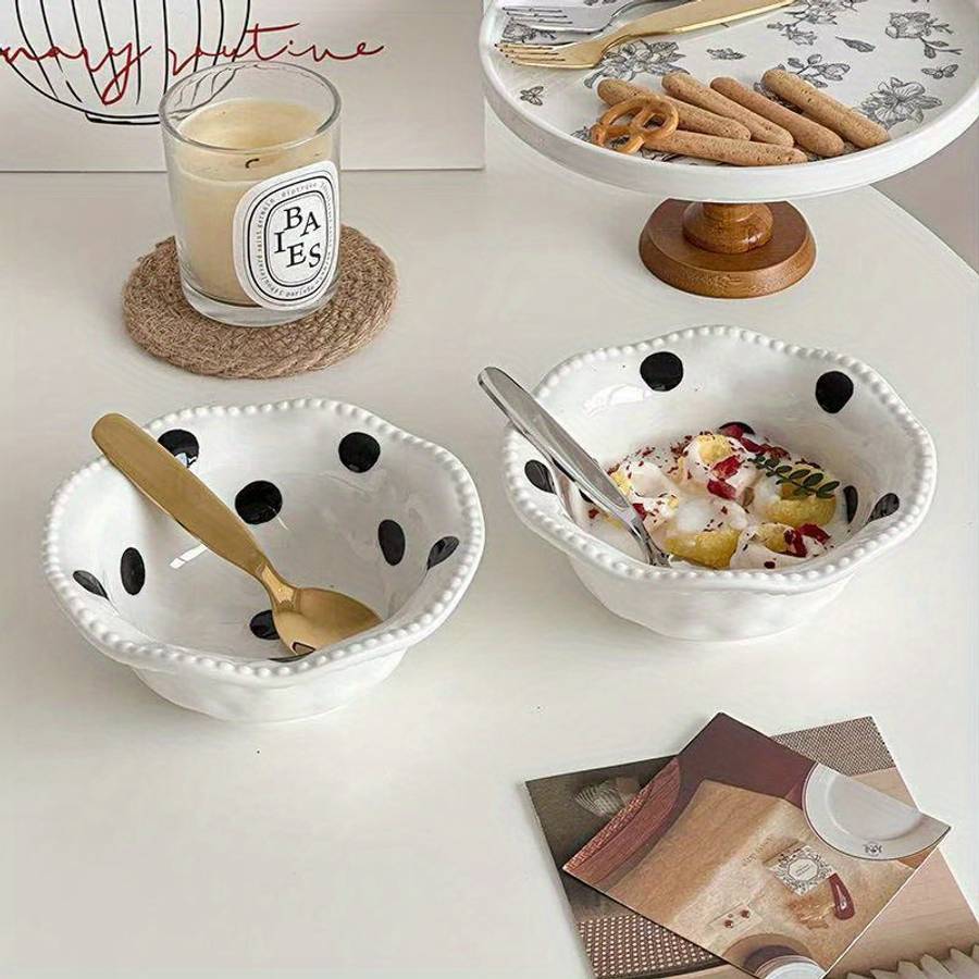 Bowl Color Black Polka Dot