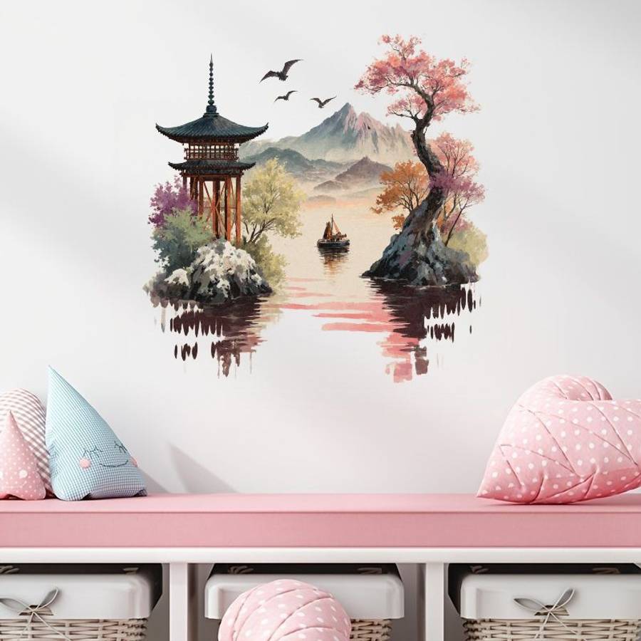 Luxury 1Pc Japanese Pagoda Mount Fuji Landscape Wall Sticker Wall Art