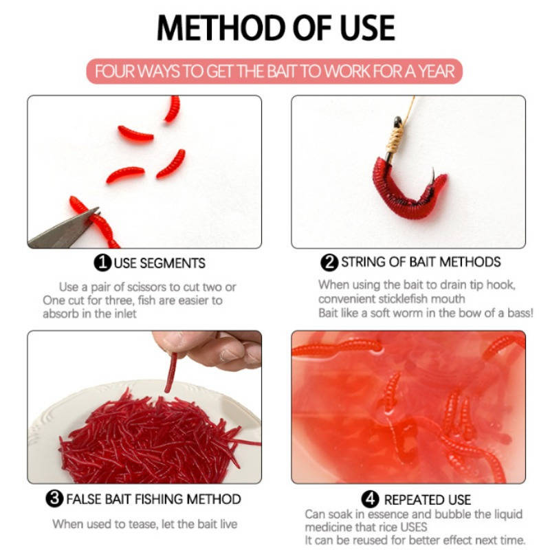 50pcs Simulation Soft Worm Lures Fake Red Earthworms Glowing Packaged Fishing Bait