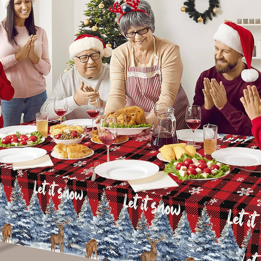 Christmas Tablecloth Color Black And Red Grid Quantity 4Pcs