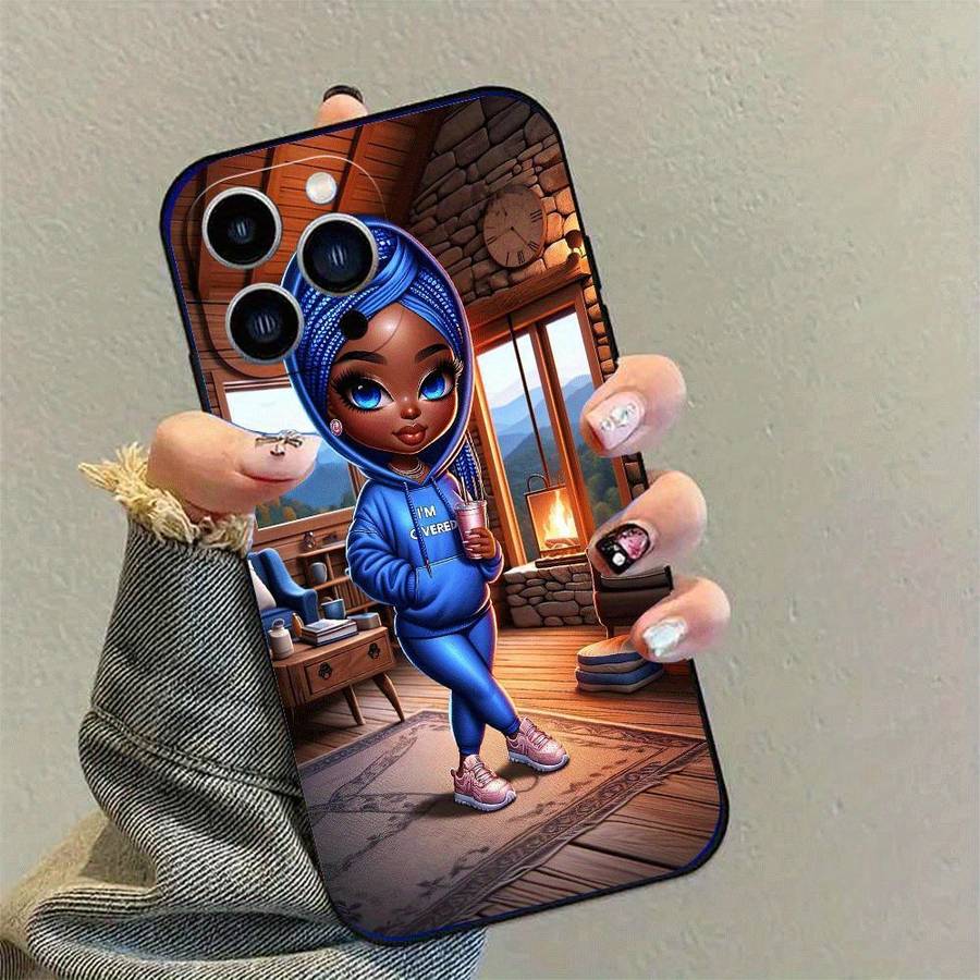 1Pc Black For iPhone 15 Pro Max African Design Phone Case