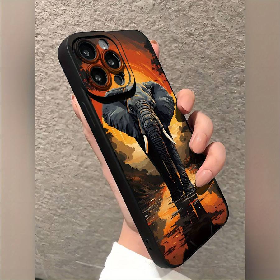 1Pc Black For iPhone 12 Pro Max African Elephants Phone Case