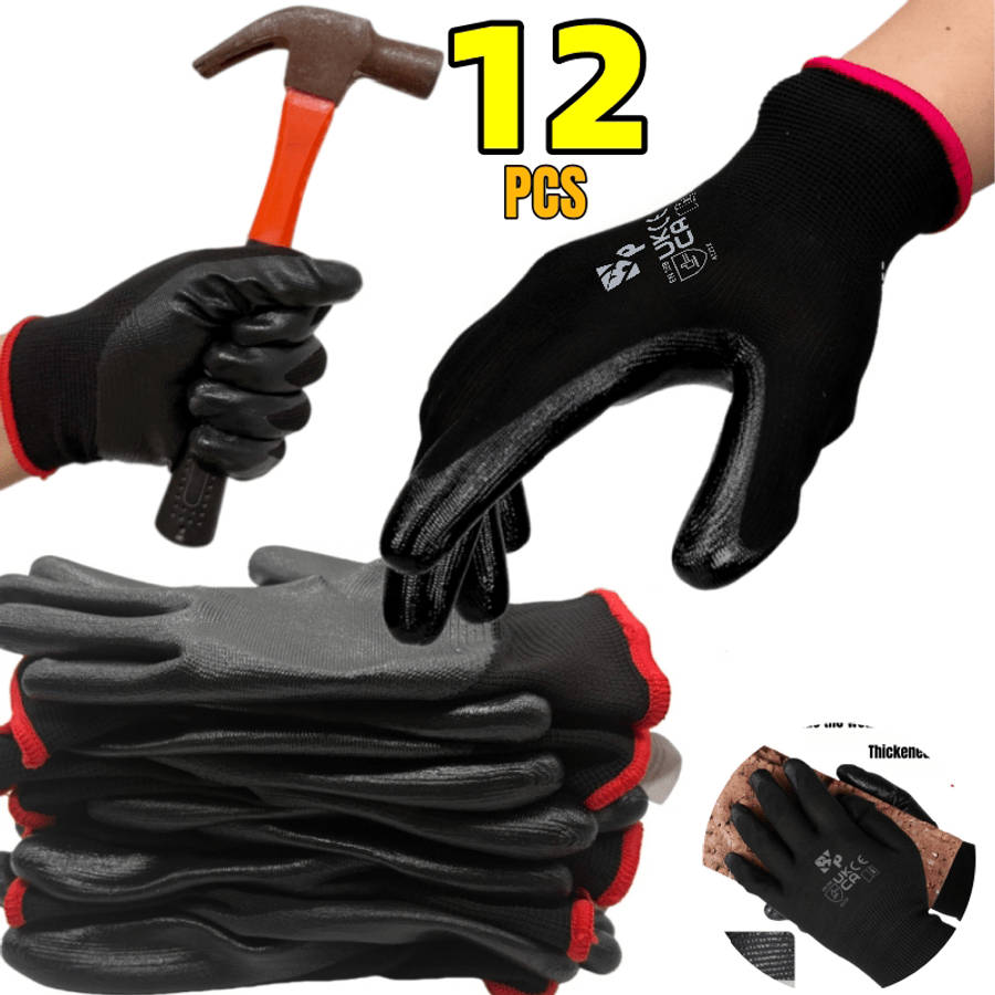 Work Gloves Color Black Coating12Pcs