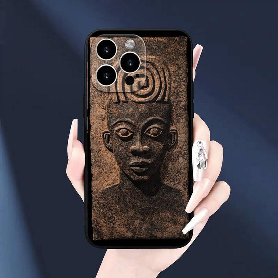 1Pc Black For iPhone 15 Pro Vintage African Fabric Phone Case