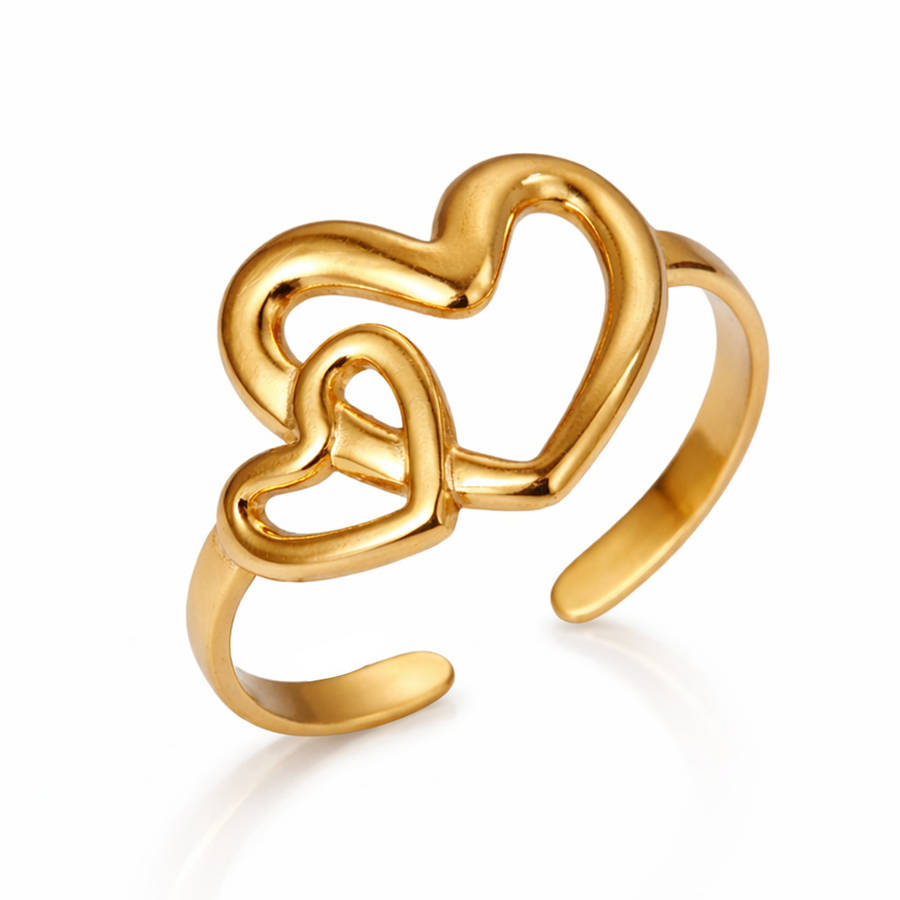 Elegant Heart Comfort Fit Stackable Ring Color Golden