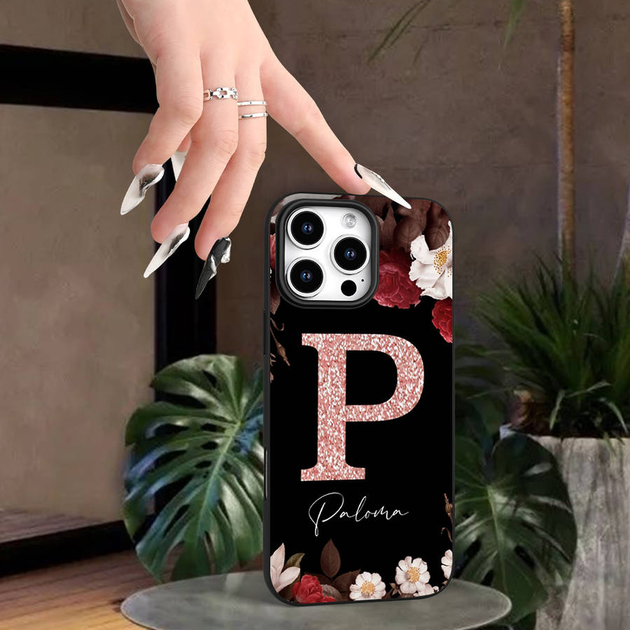 1Pc Black For iPhone 12 Mini Floral Pattern Phone Case