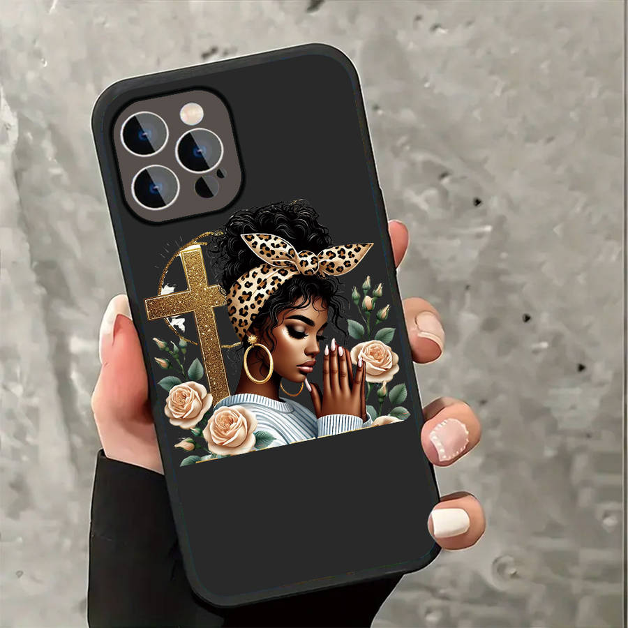 1Pc Ivory White For iPhone 14 Pro Cross And Roses Phone Case