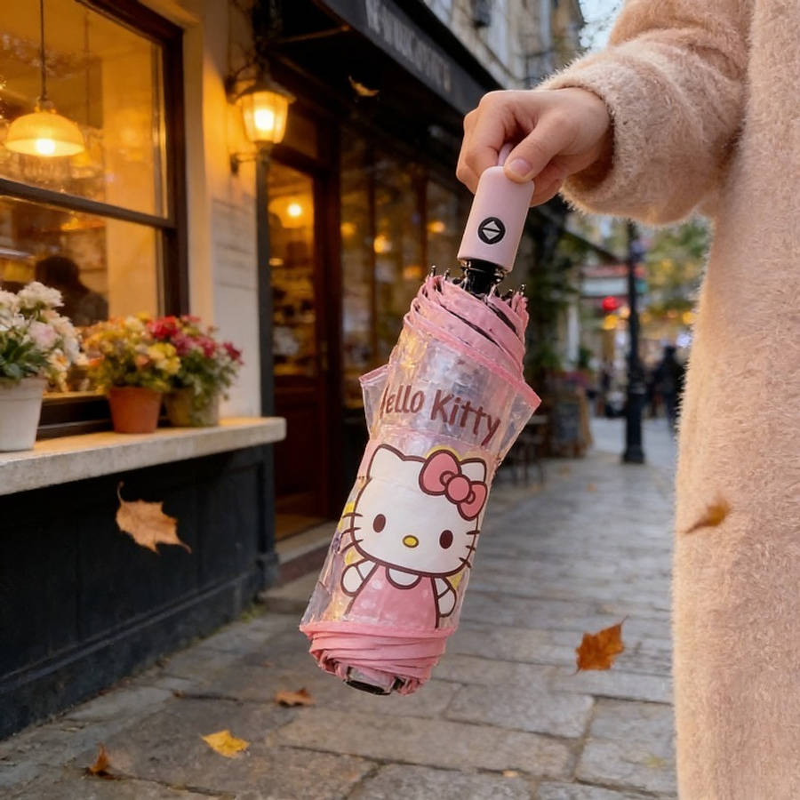 Umbrella Color Kt Cat Pink Edge Transparent Automatic Umbrella
