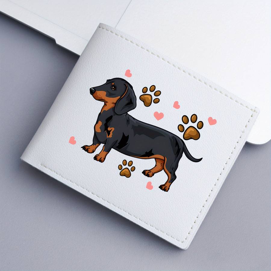 1pc Dachshund Print Bifold Wallet Card Holder with Slip Pocket Unlined Short Wallet for Busin