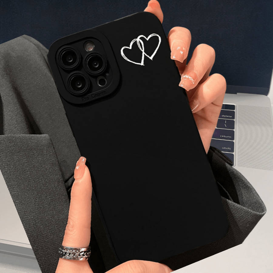 1Pc Black For iPhone 15 Pro Line And Heart Design Phone Case