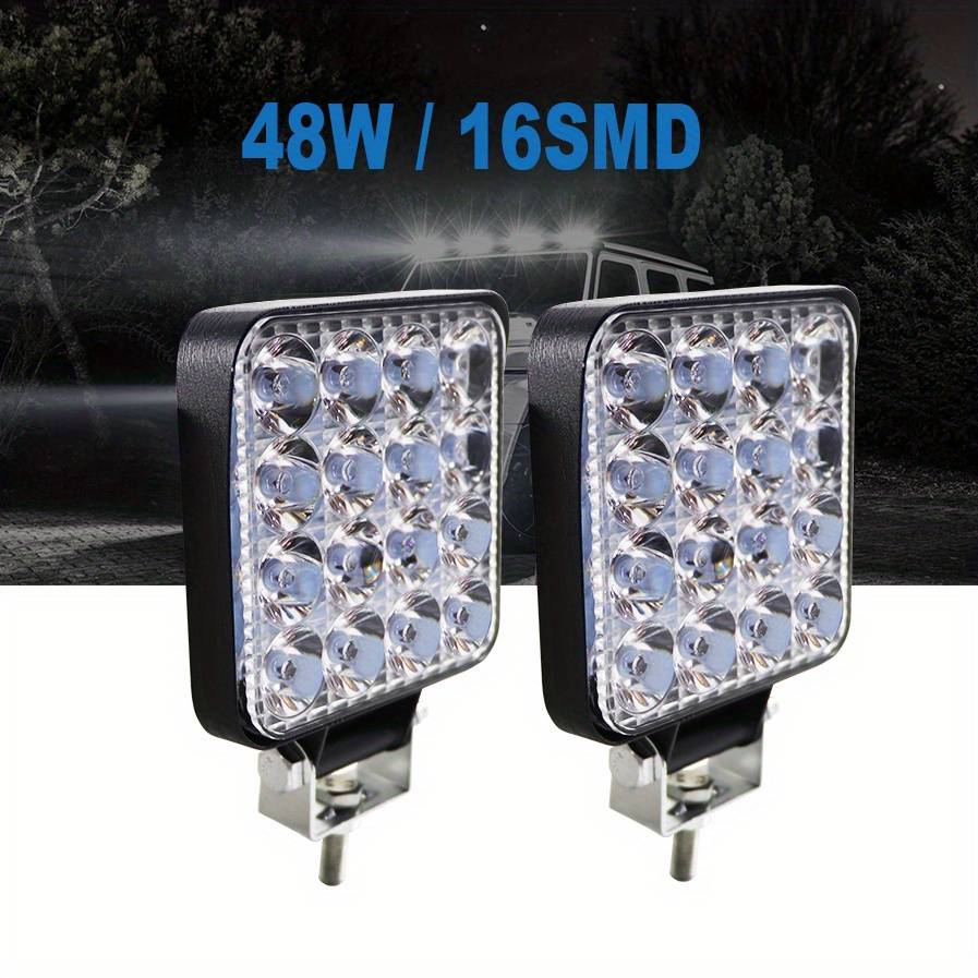 2pcs 16 LED Work Light Bar for Off-Road SUV Tractor & 4WD Truck 8.38cm High-Intens