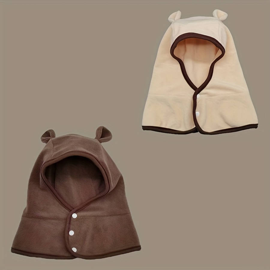 Hat Color Button Bear Scarf And Hat In One   Brown