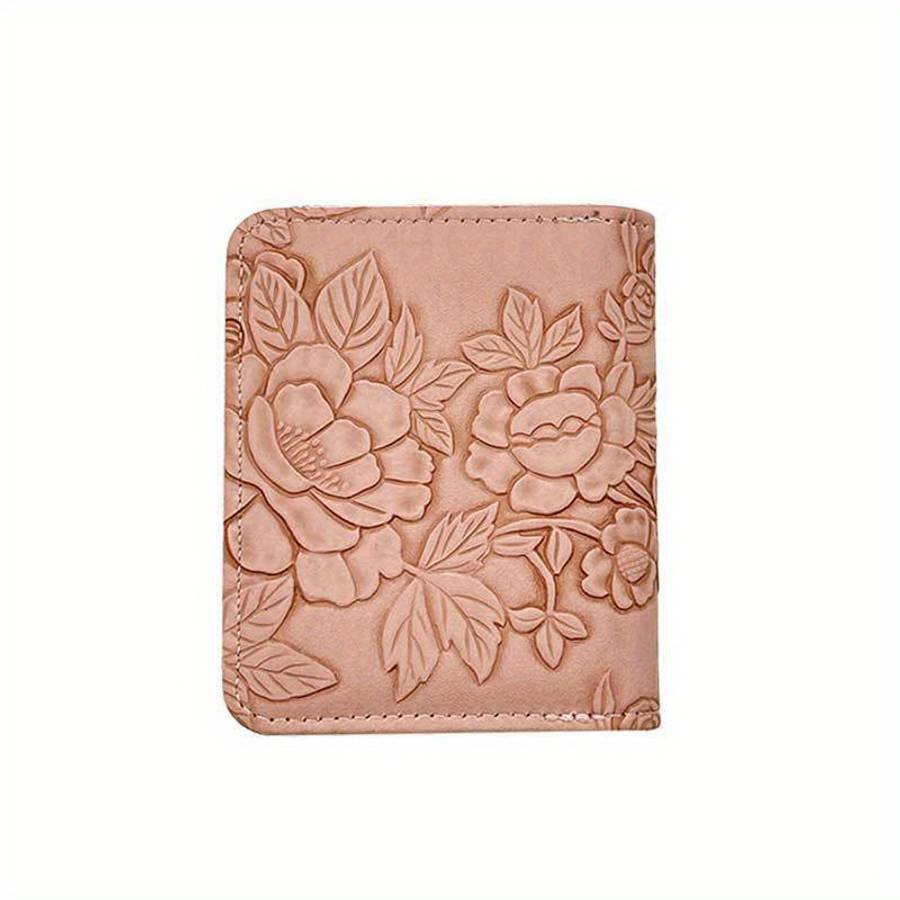 Women'S Pink Embossed Floral Zipper Walletlarge Capacity Card Holder With Chain Strap Elega