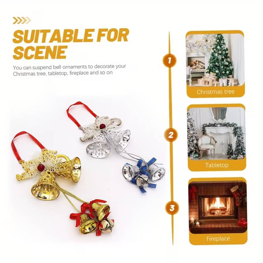 Christmas Decorations Color Silvery Items 1 Piece Of Christmas Three Bells With Bows