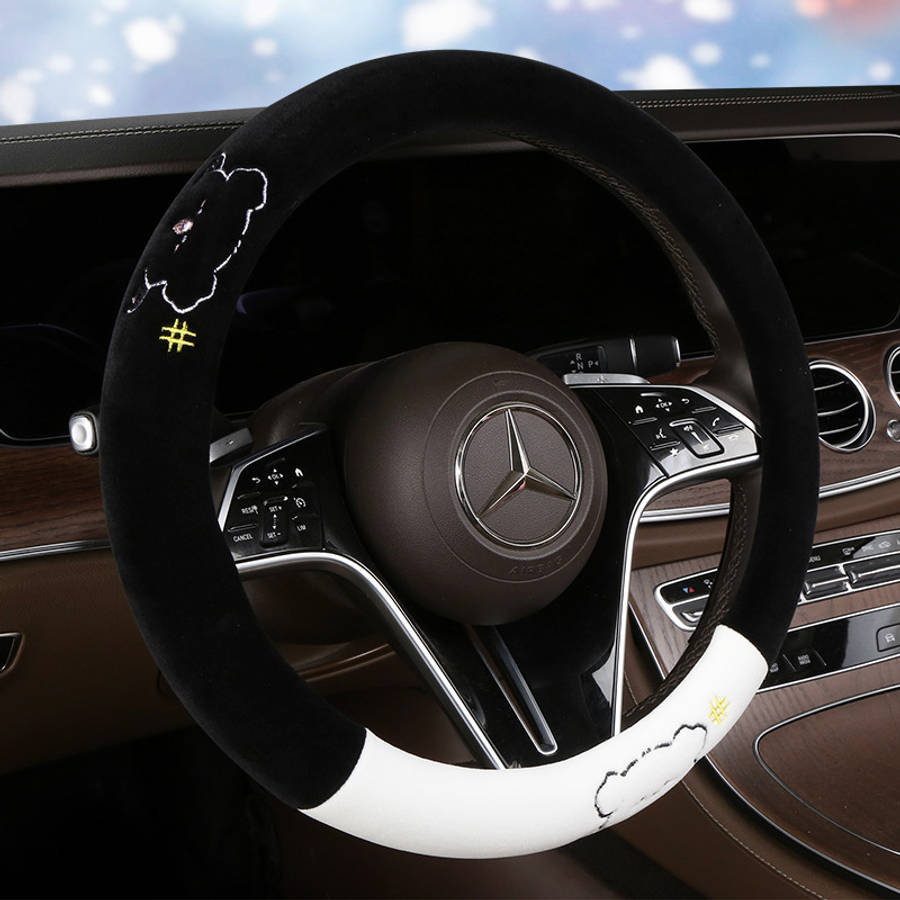 Car Steering Wheel Cover Black+Light White