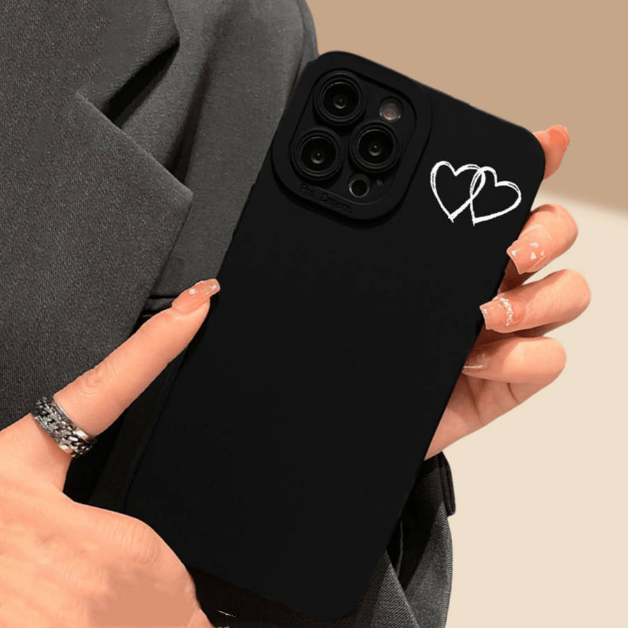 1Pc Black For iPhone 15 Pro Line And Heart Design Phone Case