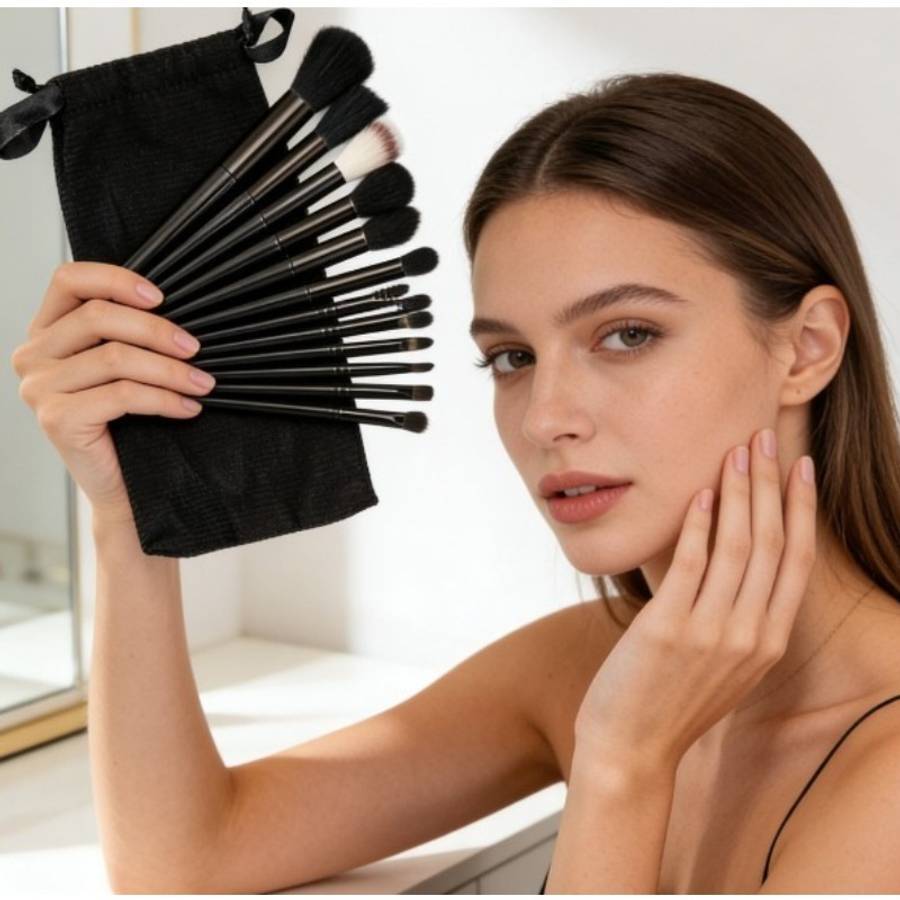 Makeup Brush Set Color 13 Black Items  Cloth Bag