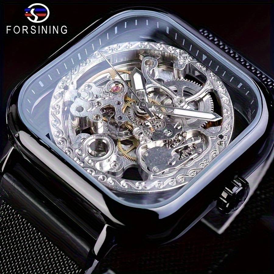Modern Mens New Blue Square Features Skeleton Design Magnetic Meshcolor Black