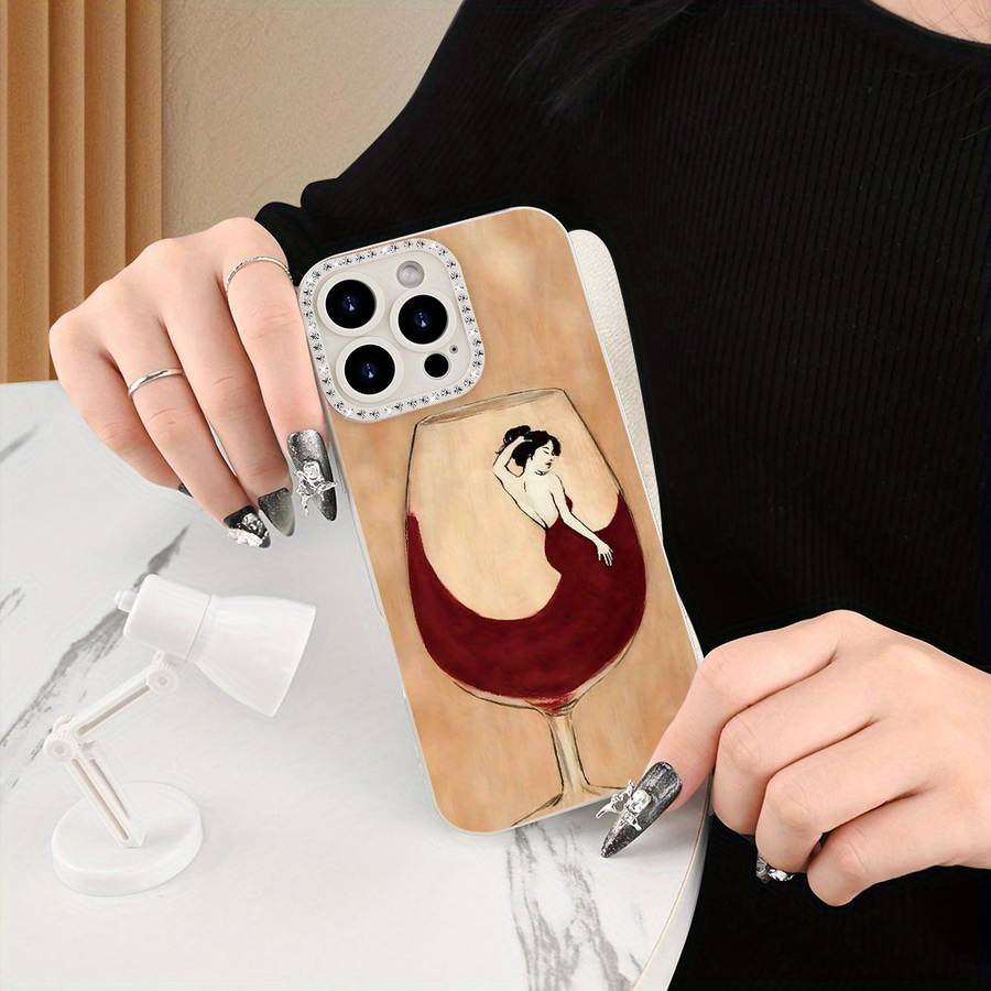 1Pc Ivory White For iPhone 11 Pro Red Wine Print Phone Case