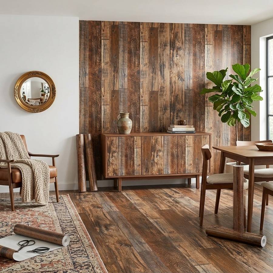 Self Adhesive Floor Stickers Brown Spliced Wood Grain 45*100