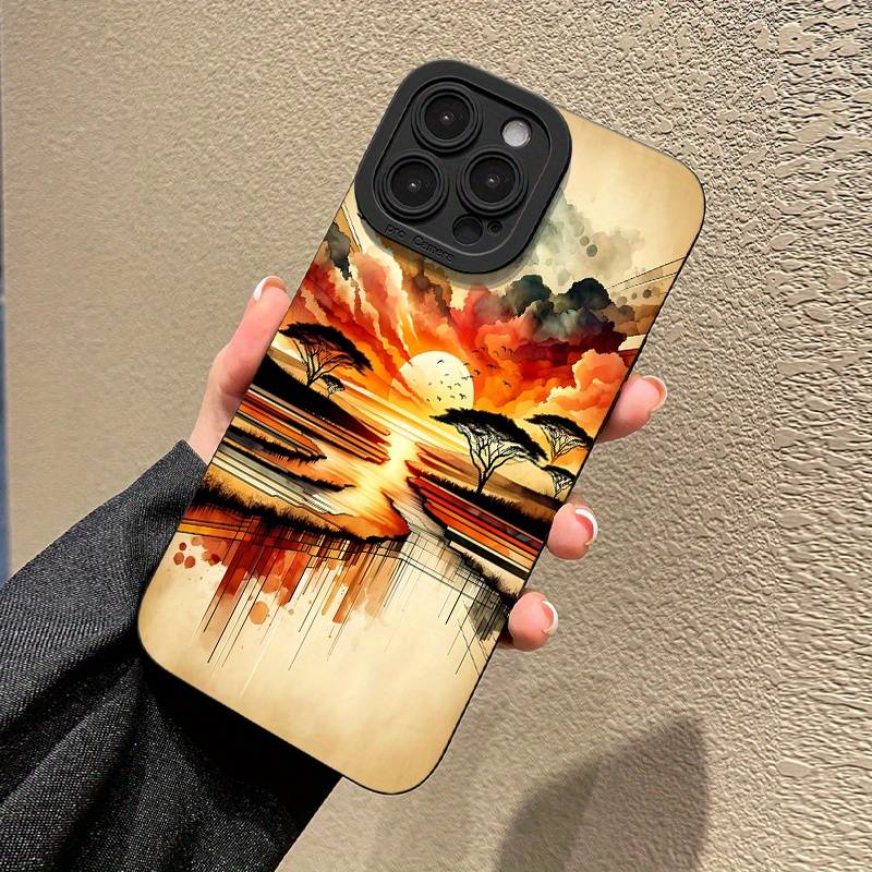 1Pc Mixed Color For iPhone 16 Plus African Savanna Sunset Scenery Phone Case