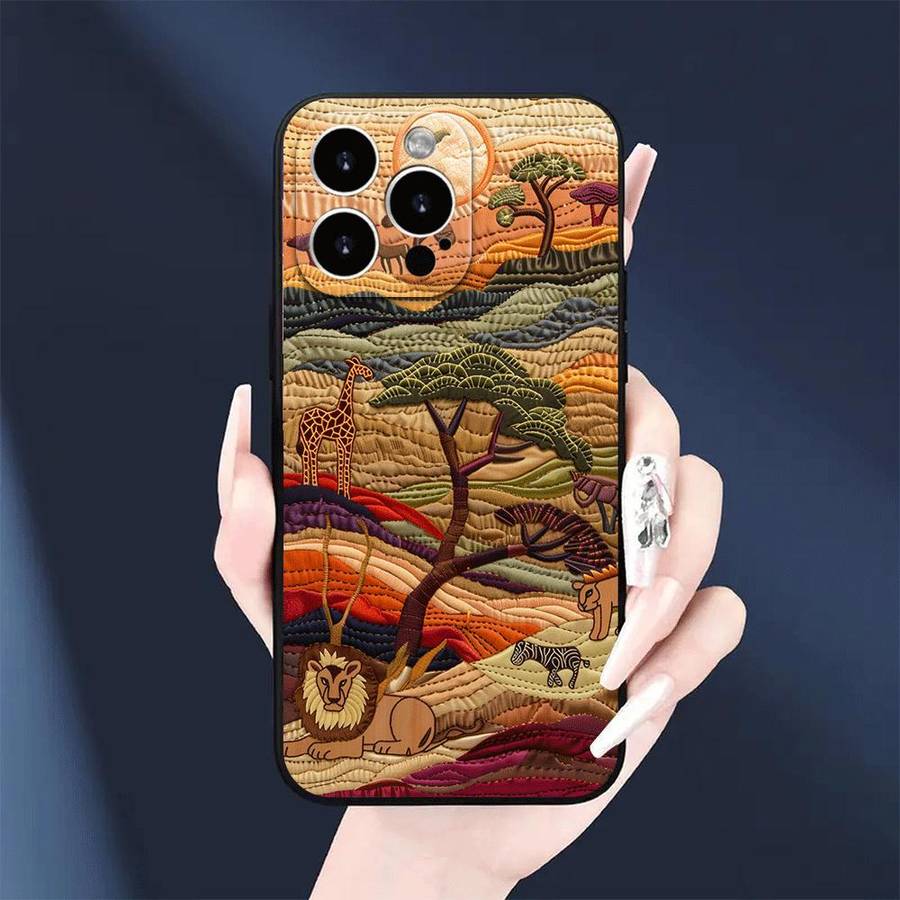 1Pc Black For iPhone 14 Pro Max African Wildlife Phone Case