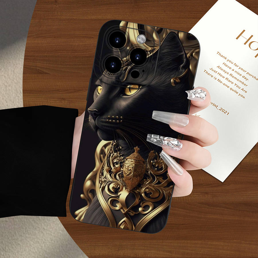1Pc Mixed Color  For iPhone 15 Pro Max Egyptian Cat God Phone Case