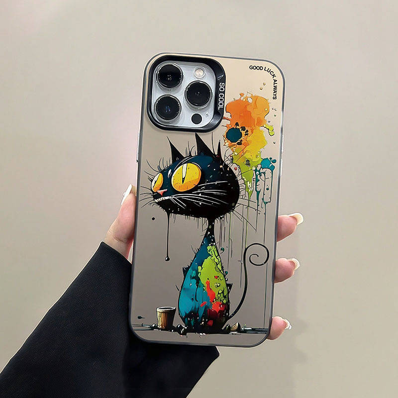 1Pc Black For iPhone 12 Pro Max Big Eyed Cat Graphic Phone Case