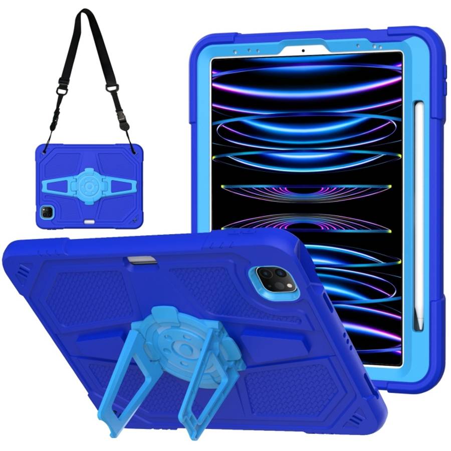 For iPad Air 2022 10.9 / Pro 11 2022 Punk Stand PC Hybrid Silicone Tablet Case with Sho ... (Blue)