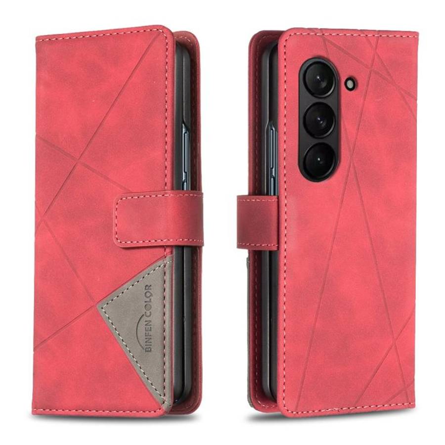 For Samsung Galaxy Z Fold6 Magnetic Buckle Rhombus Texture Leather Phone Case(Red)