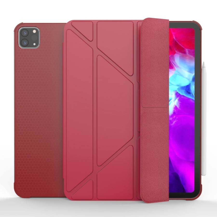 Multi-folding TPU Leather Tablet Case for iPad Pro 11 2022 / 2021 / 2020 / 2018 (Red)