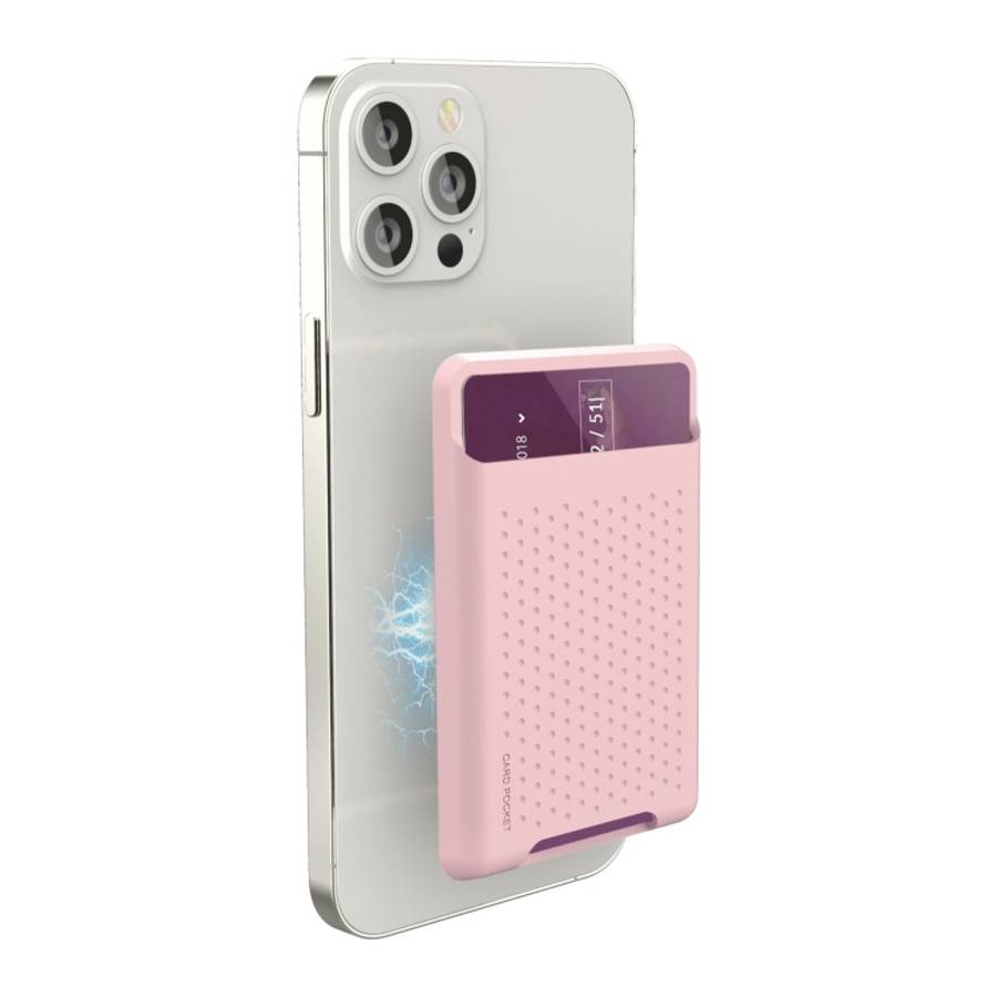 For iPhone 13 Series / iPhone 12 Series Silicone Wallet Pouch Card Case Anti-degaussing ... (Pink)