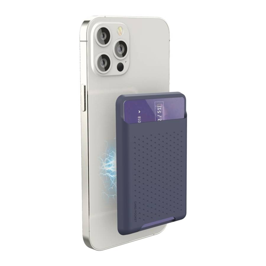 For iPhone 13 Series / iPhone 12 Series Silicone Wallet Pouch Card Case Anti-degaussing ... (Blue)