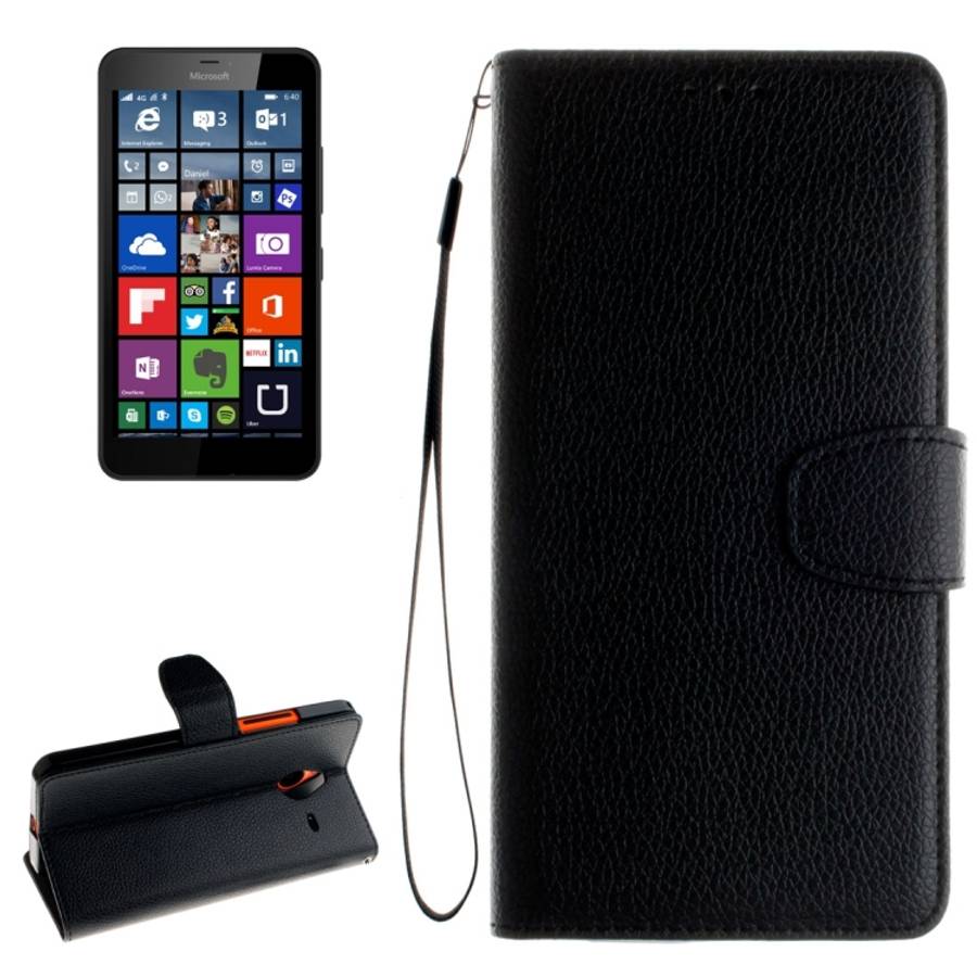 For Microsoft Lumia 640 XL Litchi Texture Horizontal Flip Leather Case with Holder & C ... (Black)