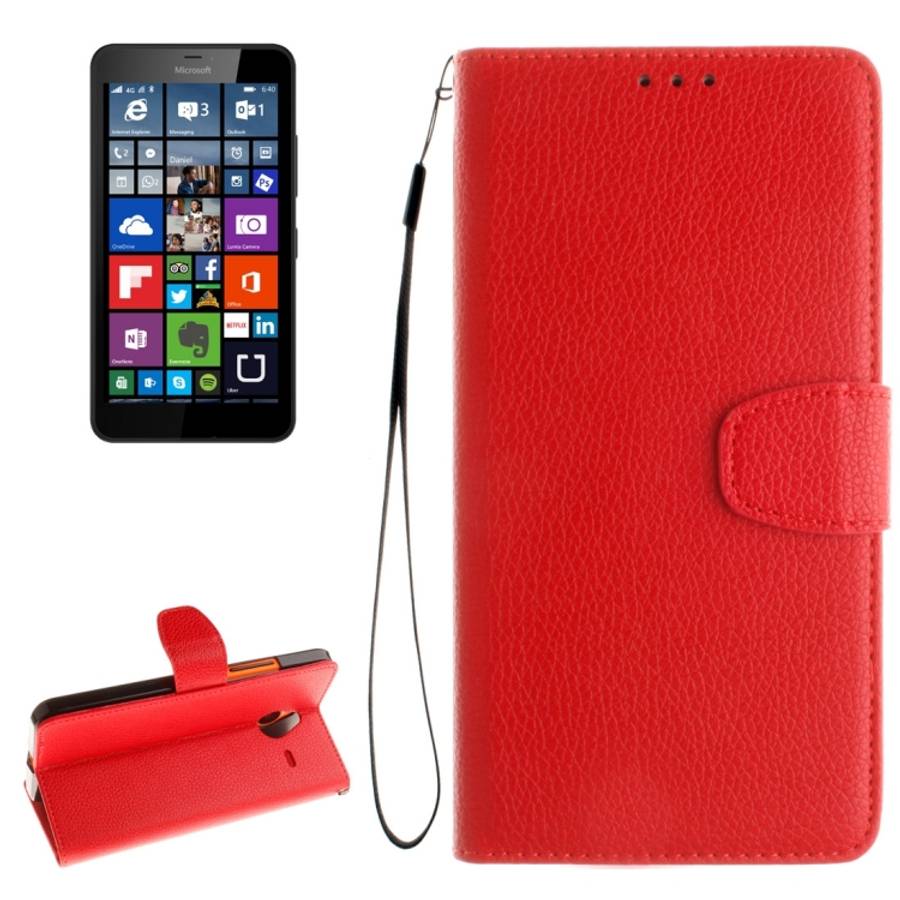 For Microsoft Lumia 640 XL Litchi Texture Horizontal Flip Leather Case with Holder & Car ... (Red)