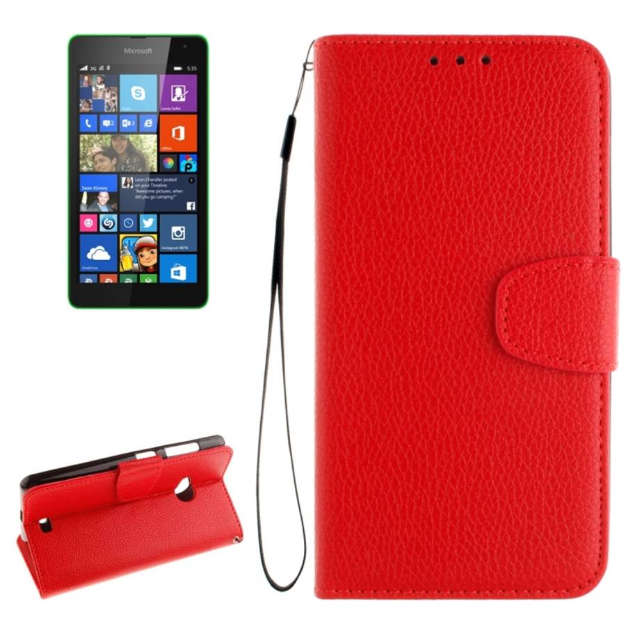 For Microsoft Lumia 535 Litchi Texture Horizontal Flip Leather Case with Holder & Card S ... (Red)