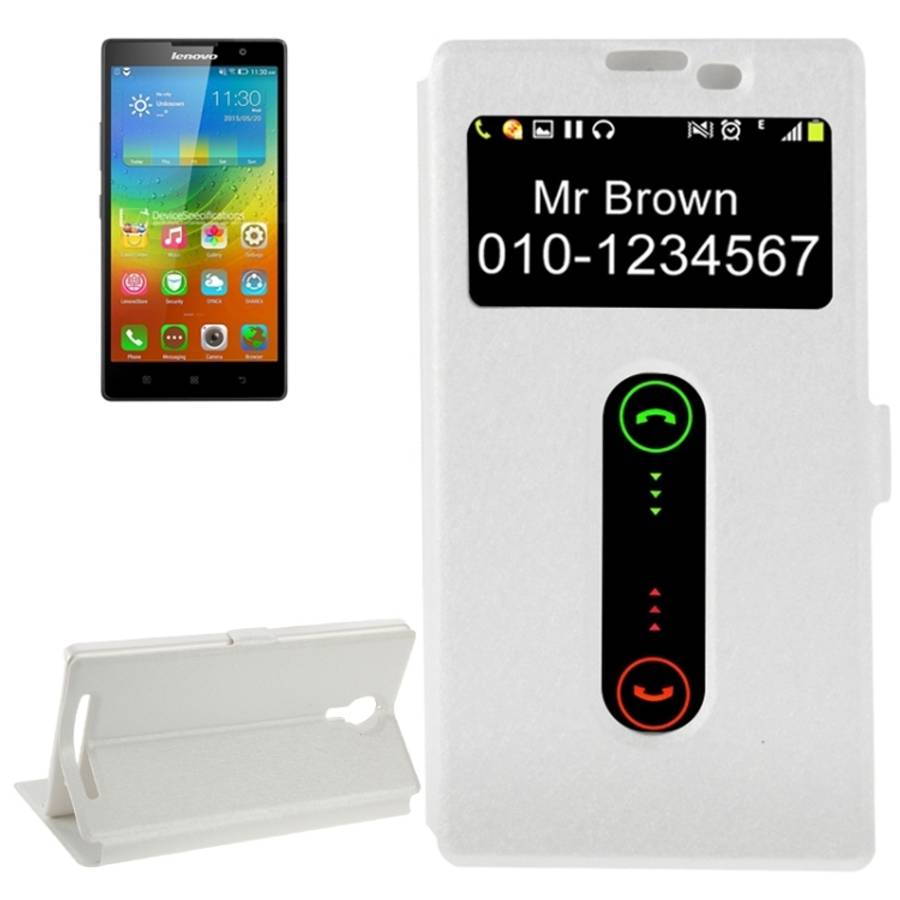 Cross Texture Horizontal Flip Leather Case with Caller ID Display & Holder for Lenovo K80(White)
